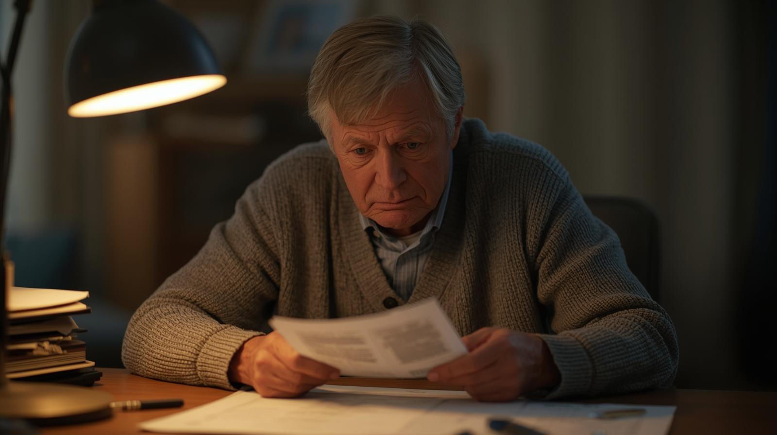 Elderly man reviewing insurance paperwork