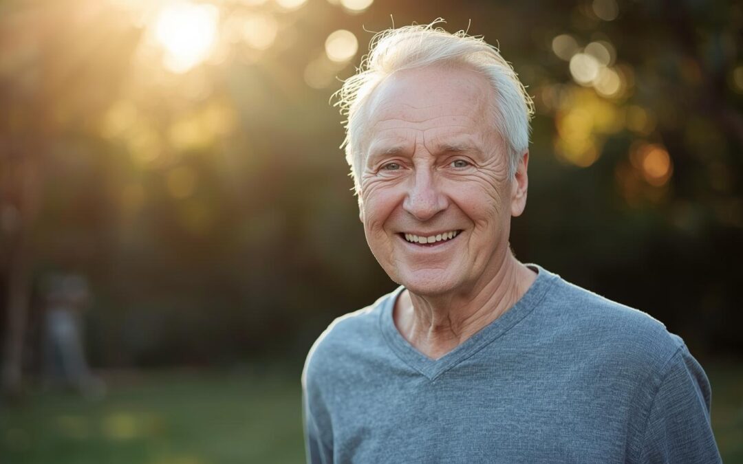 Elderly man standing outside smiling.