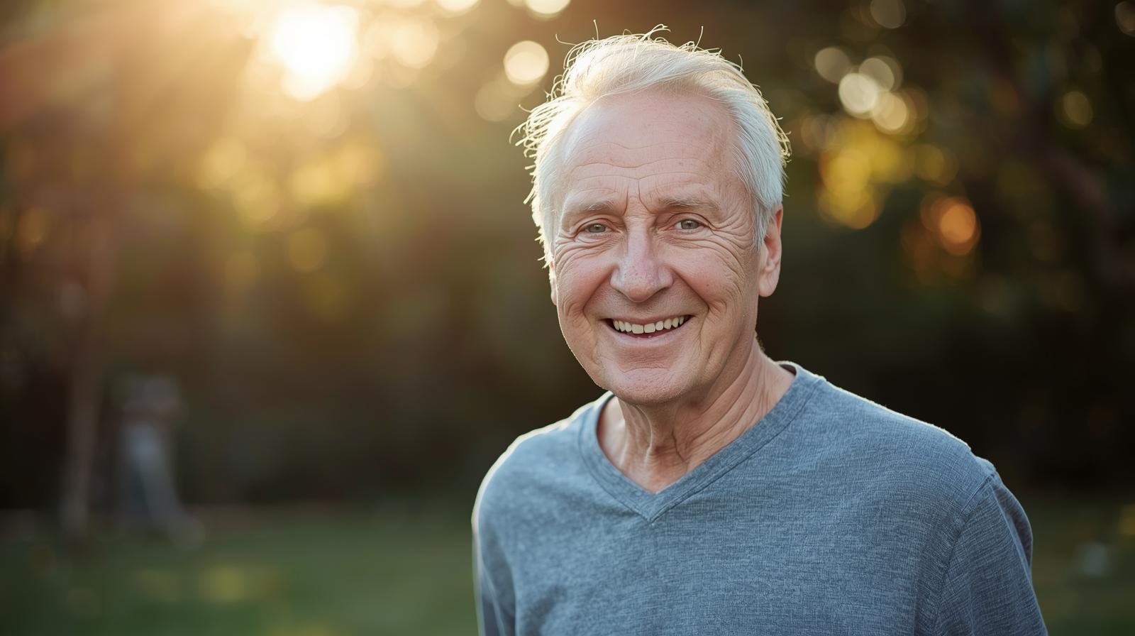 Elderly man standing outside smiling.