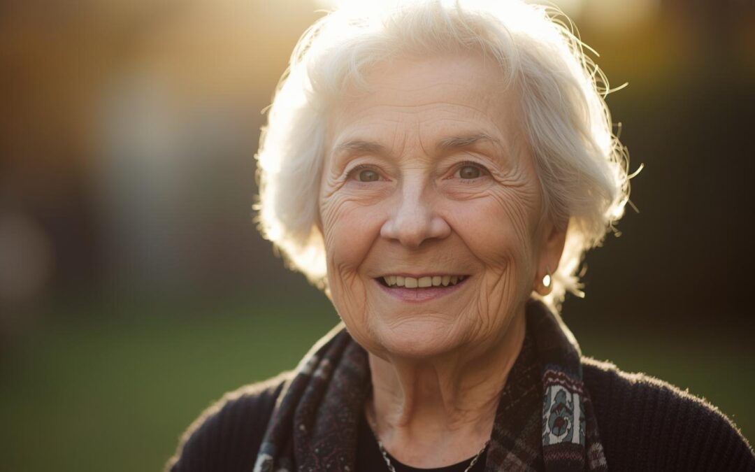 Older woman standing outside