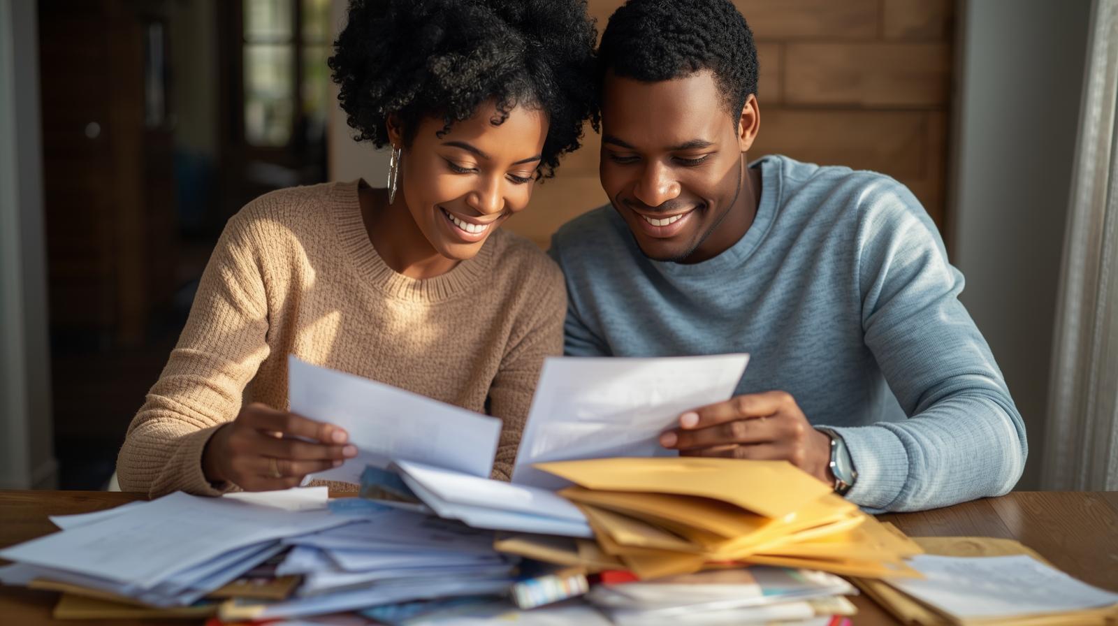 Man and woman sitting at a table reivewing documents